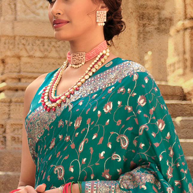 Shamrock Green Traditional Kora Silk Banarasi Weaving Saree