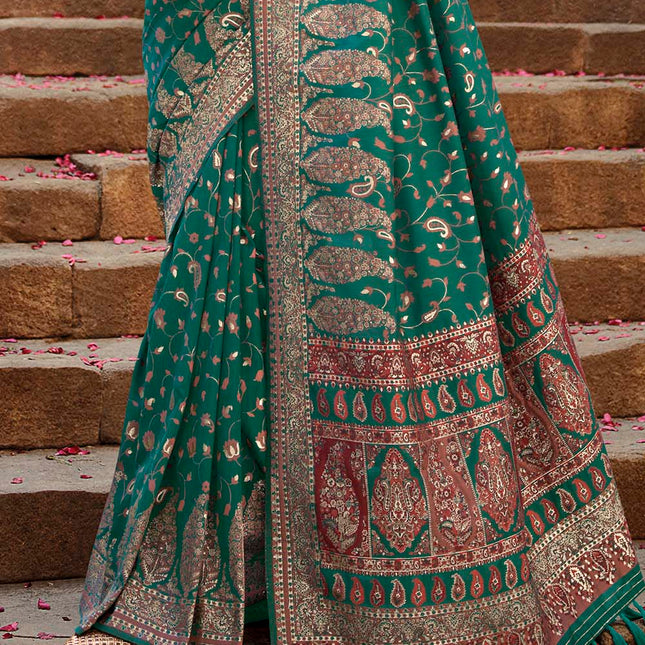 Shamrock Green Traditional Kora Silk Banarasi Weaving Saree