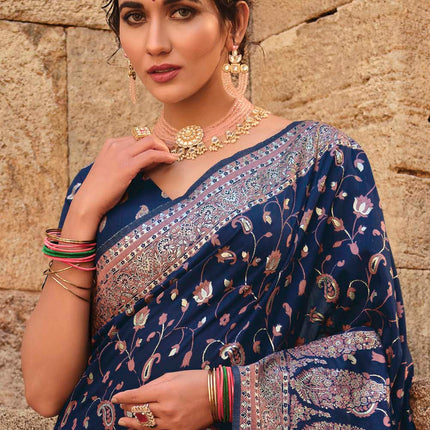 Berry Blue Traditional Kora Silk Banarasi Weaving Saree