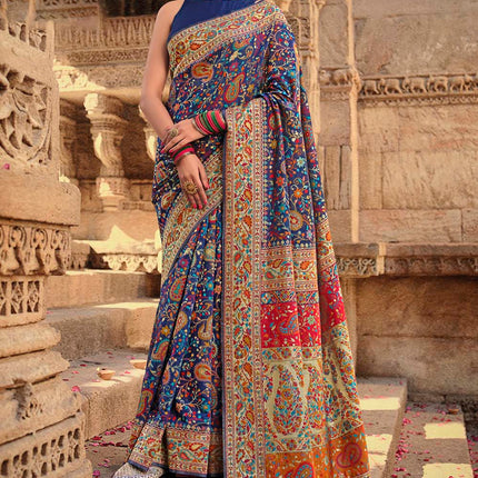 Cerulean Blue Traditional Kora Silk Banarasi Weaving Saree