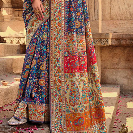 Cerulean Blue Traditional Kora Silk Banarasi Weaving Saree