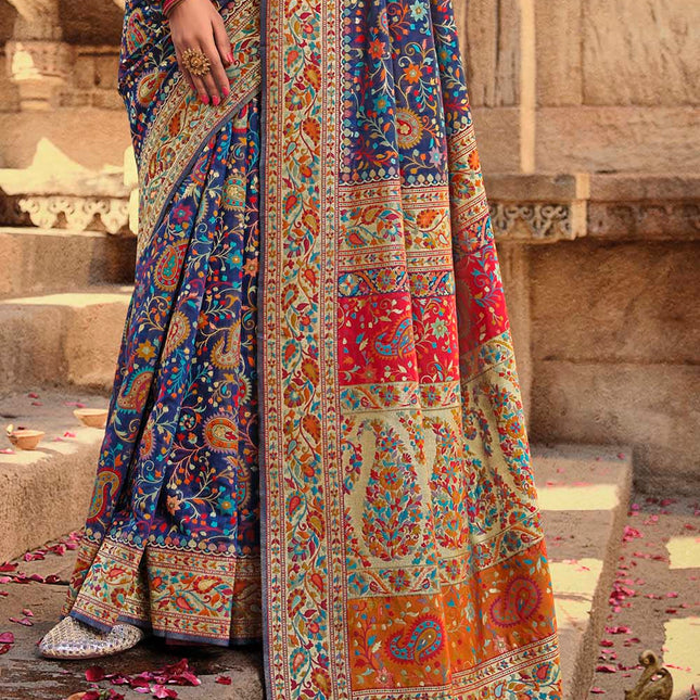 Cerulean Blue Traditional Kora Silk Banarasi Weaving Saree