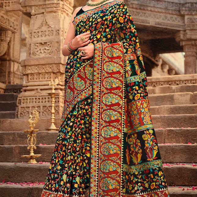 Black Traditional Kora Silk Banarasi Weaving Saree