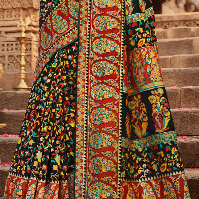 Black Traditional Kora Silk Banarasi Weaving Saree