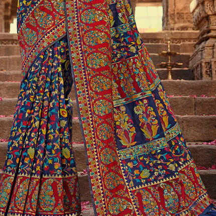 Dark Blue Traditional Kora Silk Banarasi Weaving Saree