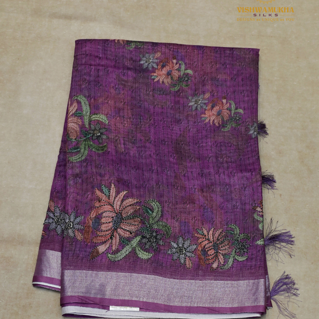 Linen Sarees-VSL12 Purple