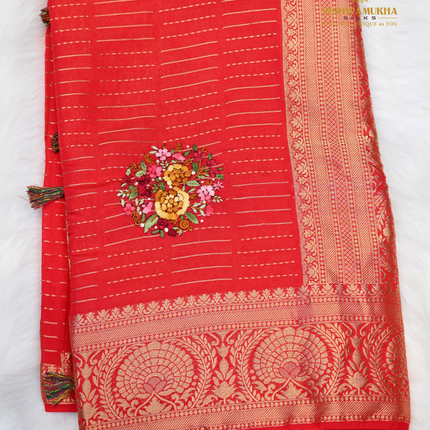 Chanderi Handwork-VSC46B Tomatared