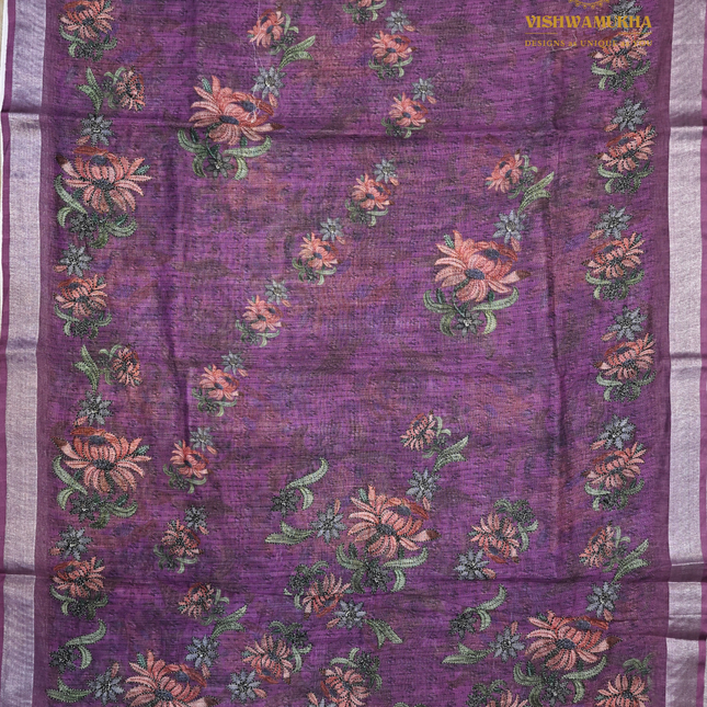 Linen Sarees-VSL12 Purple