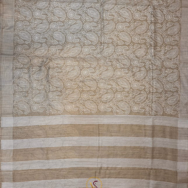Jute Tussar Chikankari-VSJTC1B Tussar Color