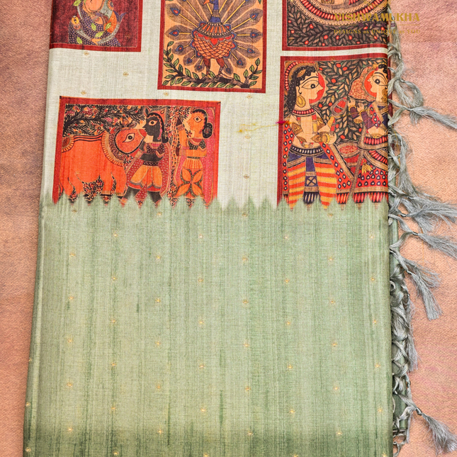 Semi Tussar Kalamkari-VSST12 Pistagreen