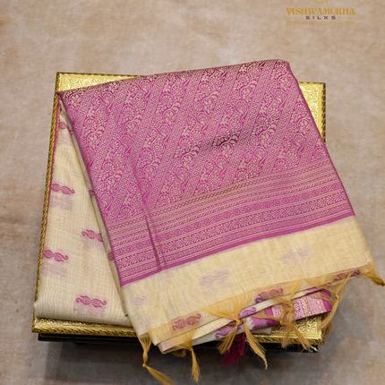 Chanderi Saree-VSC24 Cream-Magenta