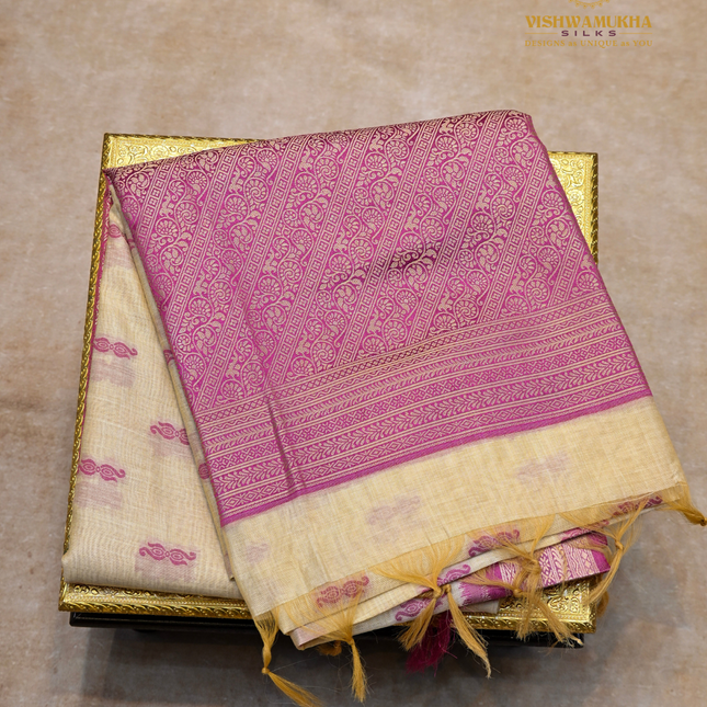Chanderi Saree-VSC24 Cream-Magenta