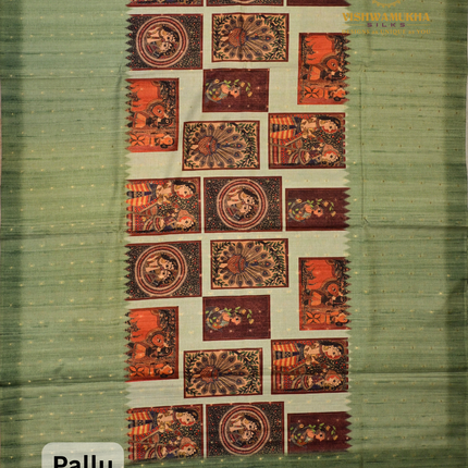 Semi Tussar Kalamkari-VSST12 Pistagreen