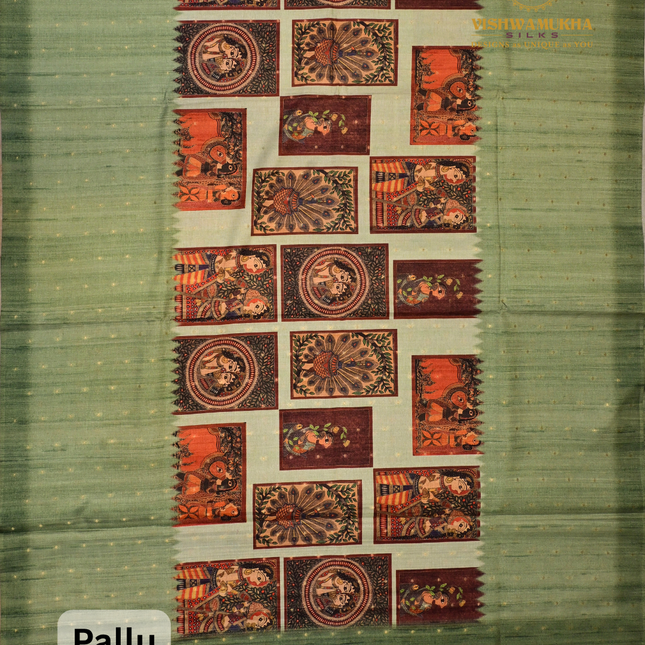 Semi Tussar Kalamkari-VSST12 Pistagreen