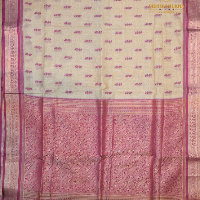 Chanderi Saree-VSC24 Cream-Magenta
