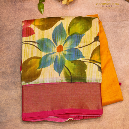 Chanderi Handprint-VSC51E Mustard