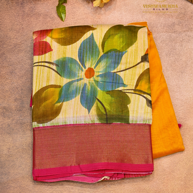 Chanderi Handprint-VSC51E Mustard