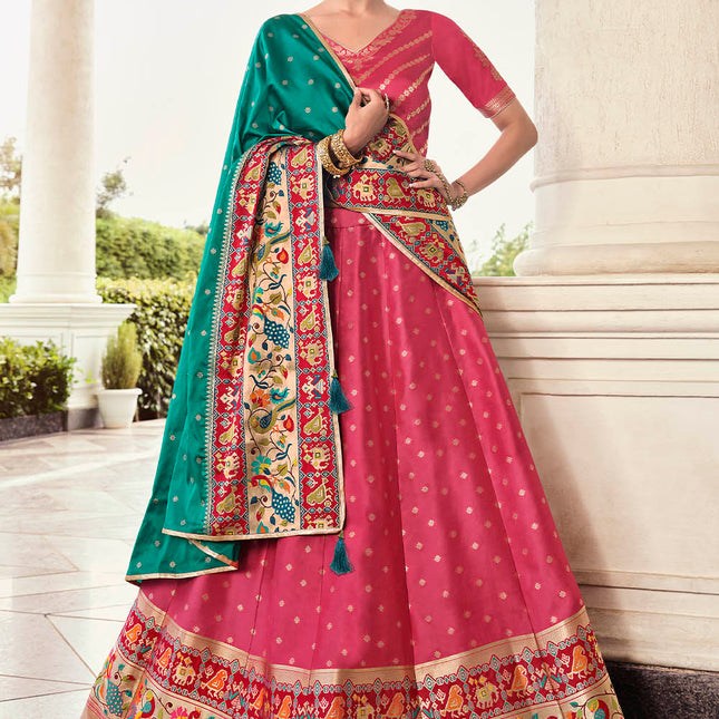 Rich Pink Banarasi Silk Lehenga