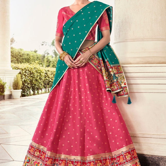 Rich Pink Banarasi Silk Lehenga