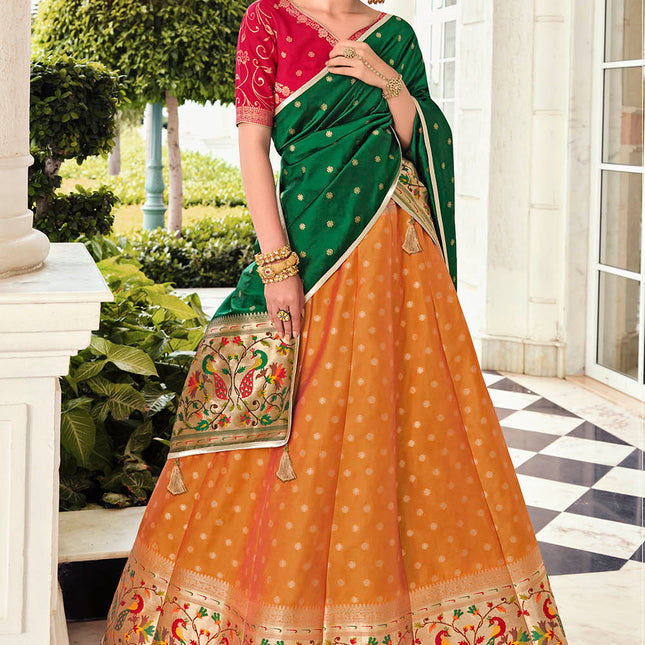 Flax Yellow Banarasi Silk Lehenga