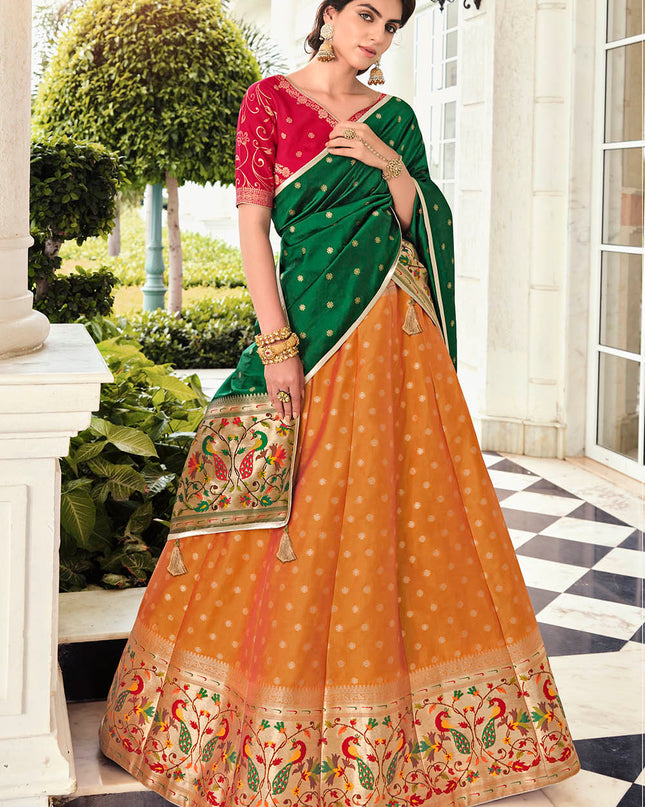 Flax Yellow Banarasi Silk Lehenga