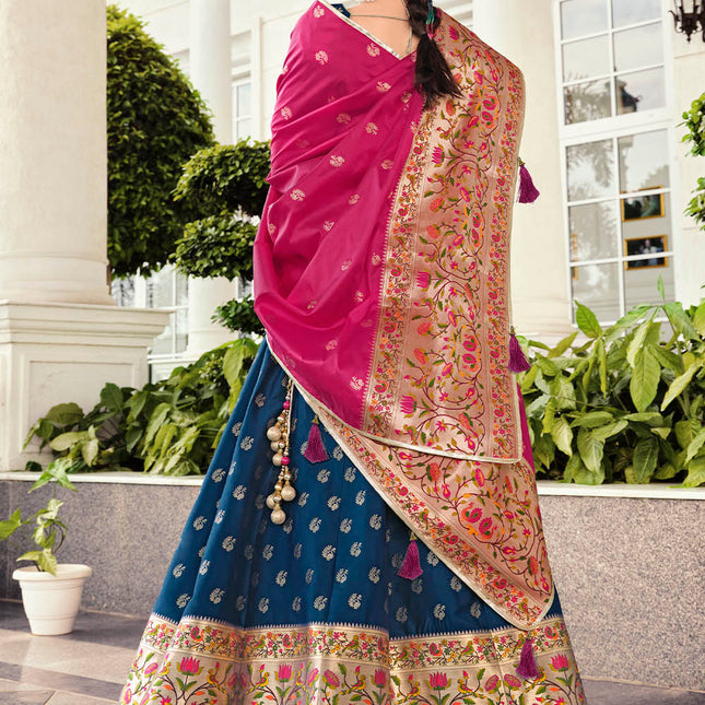 Night Blue Banarasi Silk Lehenga