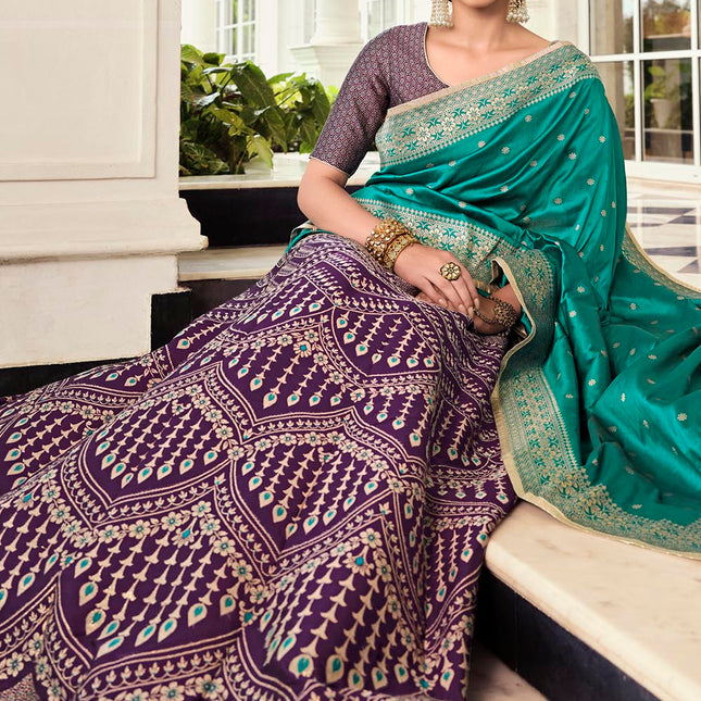 Dark Purple Banarasi Silk Lehenga