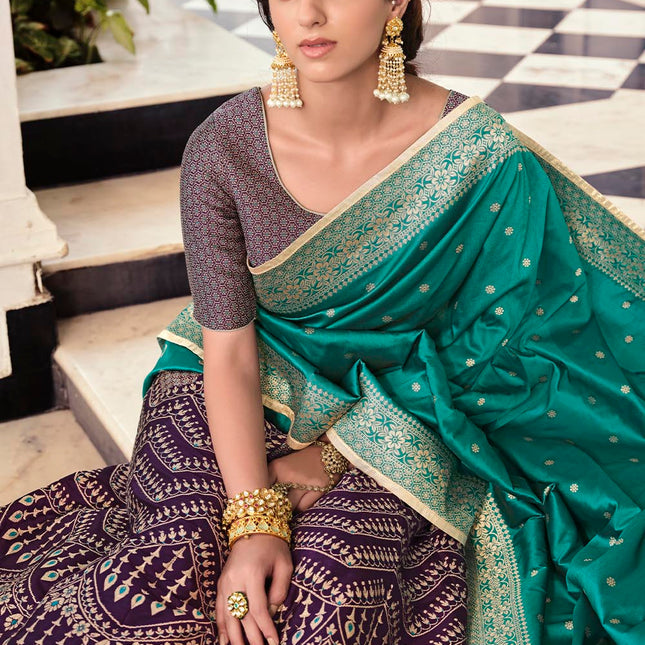 Dark Purple Banarasi Silk Lehenga