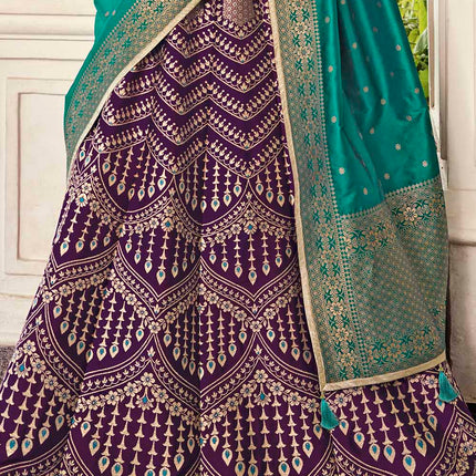 Dark Purple Banarasi Silk Lehenga