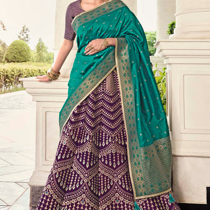 Dark Purple Banarasi Silk Lehenga