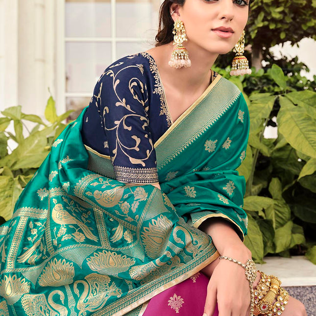 Fusia Pink Banarasi Silk Lehenga
