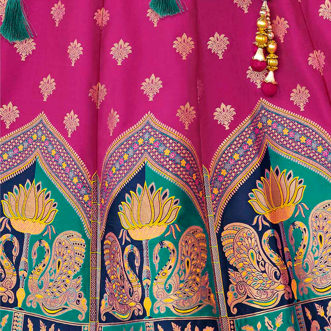Fusia Pink Banarasi Silk Lehenga
