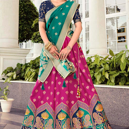 Fusia Pink Banarasi Silk Lehenga