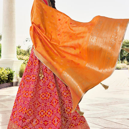 Chrome Red Banarasi Silk Lehenga