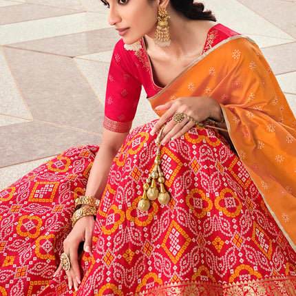 Chrome Red Banarasi Silk Lehenga