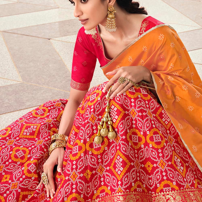 Chrome Red Banarasi Silk Lehenga