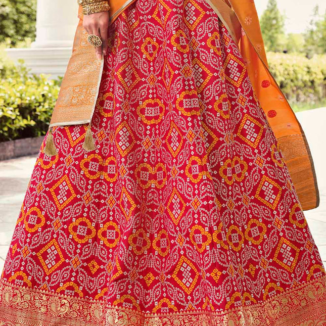 Chrome Red Banarasi Silk Lehenga
