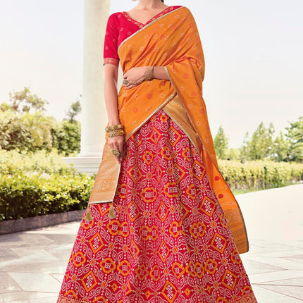 Chrome Red Banarasi Silk Lehenga