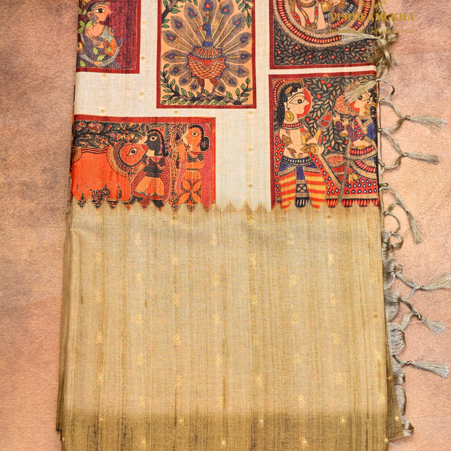 Semi Tussar Kalamkari-VSST12C Mehandi green