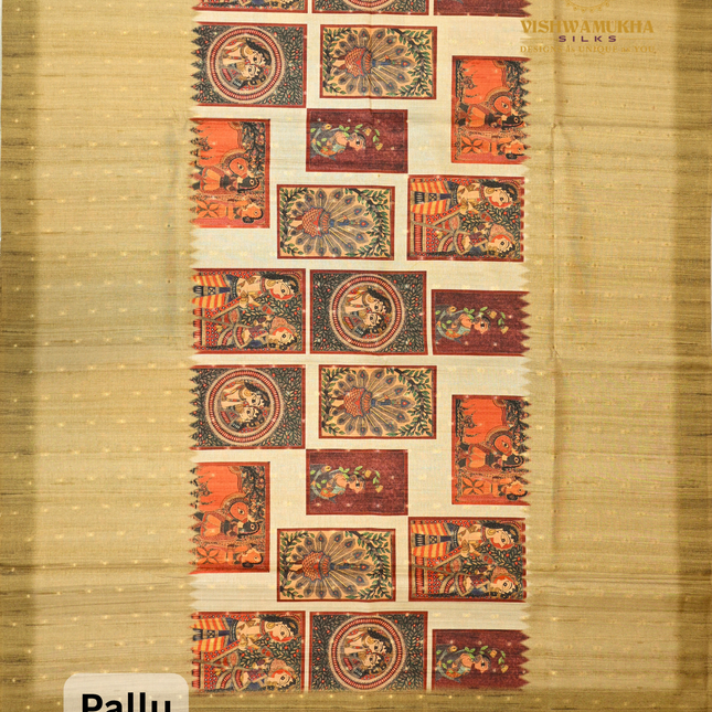 Semi Tussar Kalamkari-VSST12C Mehandi green