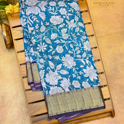 Maheswari Silk kalamkari-VSMSS11A peacock blue