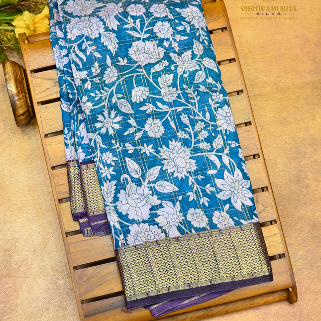 Maheswari Silk kalamkari-VSMSS11A peacock blue