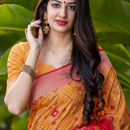 Medallion Yellow Woven Soft Banarasi Silk Saree