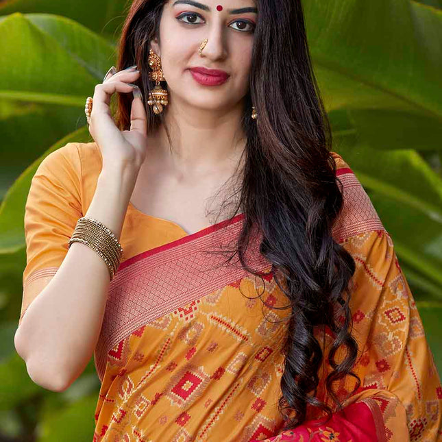 Medallion Yellow Woven Soft Banarasi Silk Saree