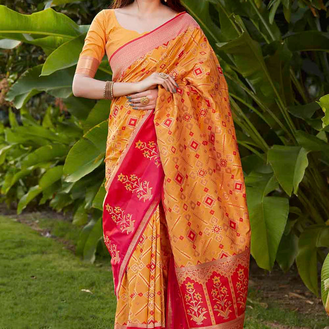 Medallion Yellow Woven Soft Banarasi Silk Saree