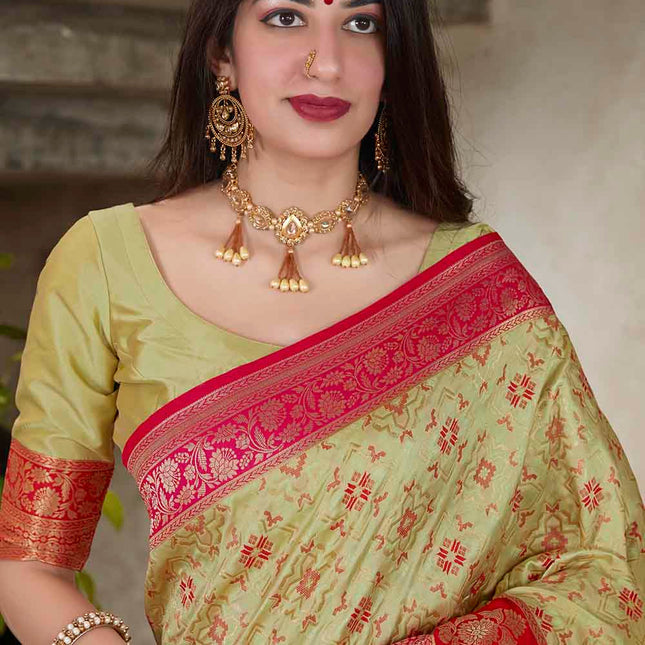 Sea Green Woven Soft Banarasi Silk Saree