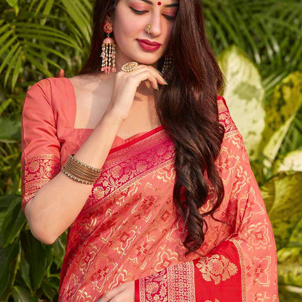 Bubblegum Pink Woven Soft Banarasi Silk Saree