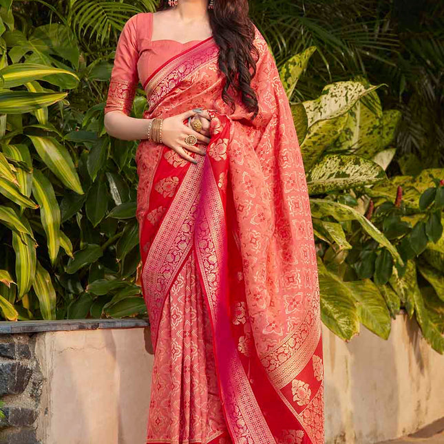 Bubblegum Pink Woven Soft Banarasi Silk Saree