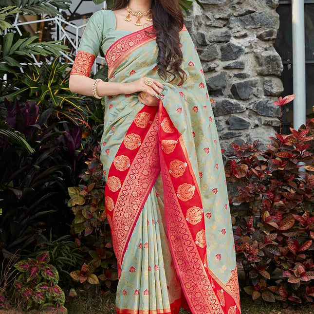 Light Blue Woven Soft Banarasi Silk Saree