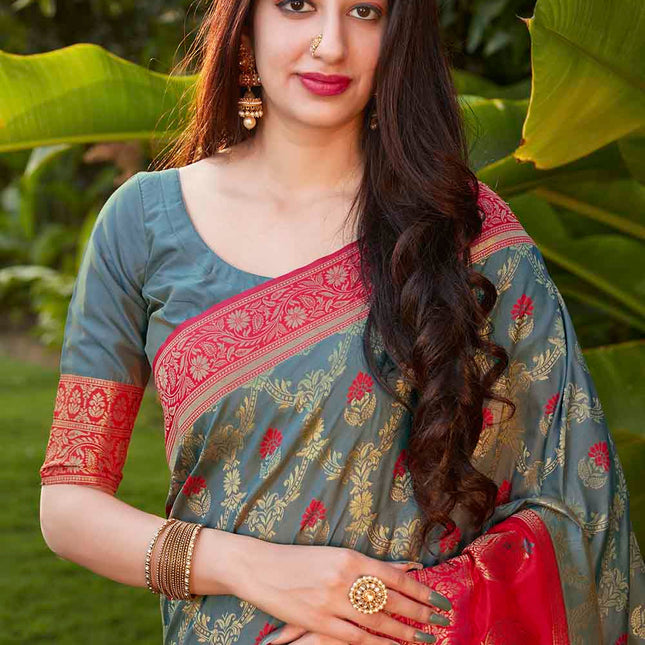 Grey Woven Soft Banarasi Silk Saree